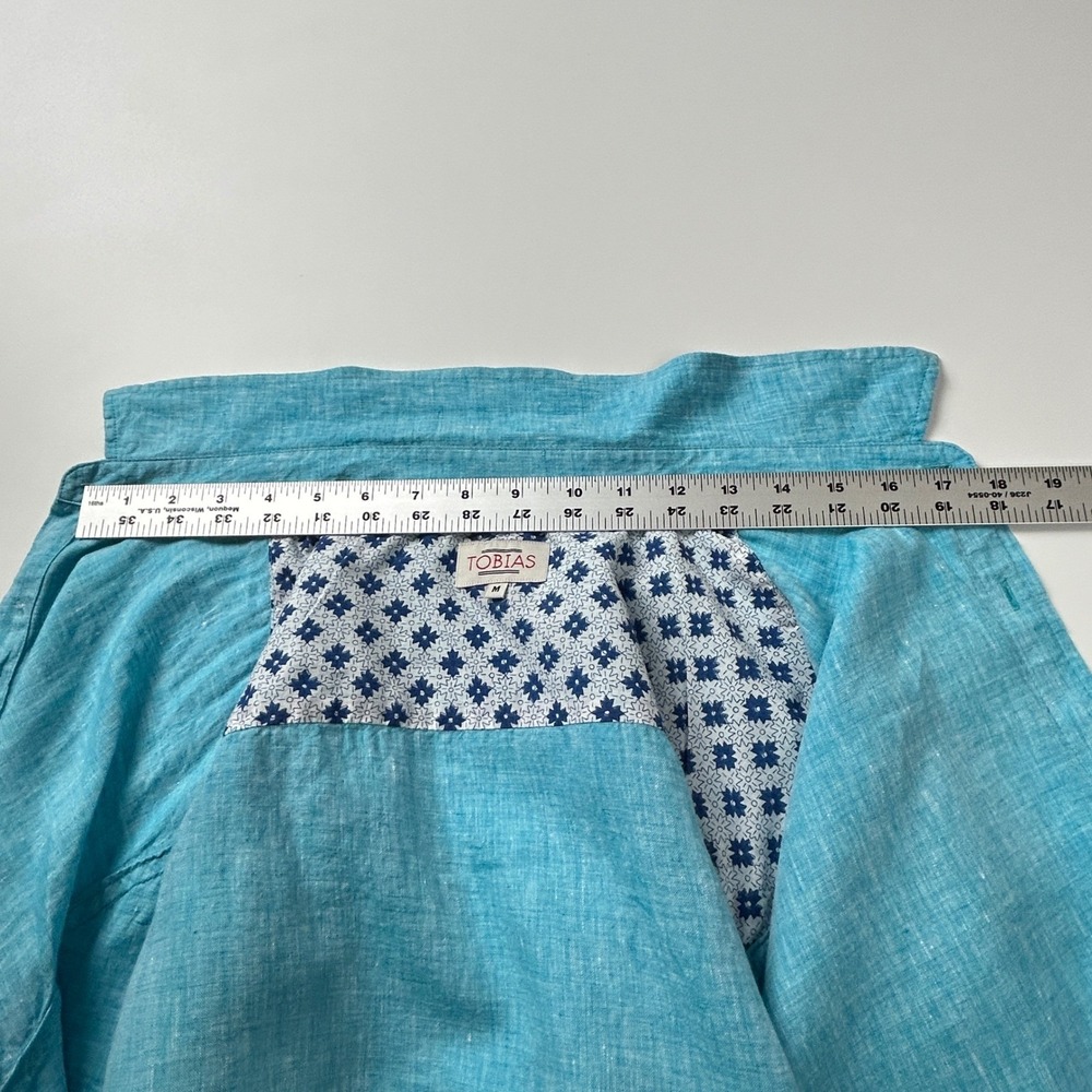 Tobias Linen Button Down Shirt Mens Medium Turquoise Long Sleeve Casual Vacation - Picture 12 of 16